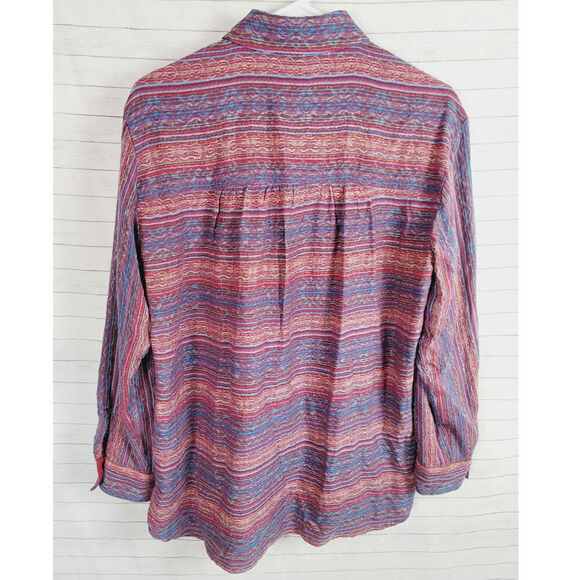 Pilcro Metallic Striped Oversized Buttondown Blouse in Plum, sz Small - Picture 11 of 15